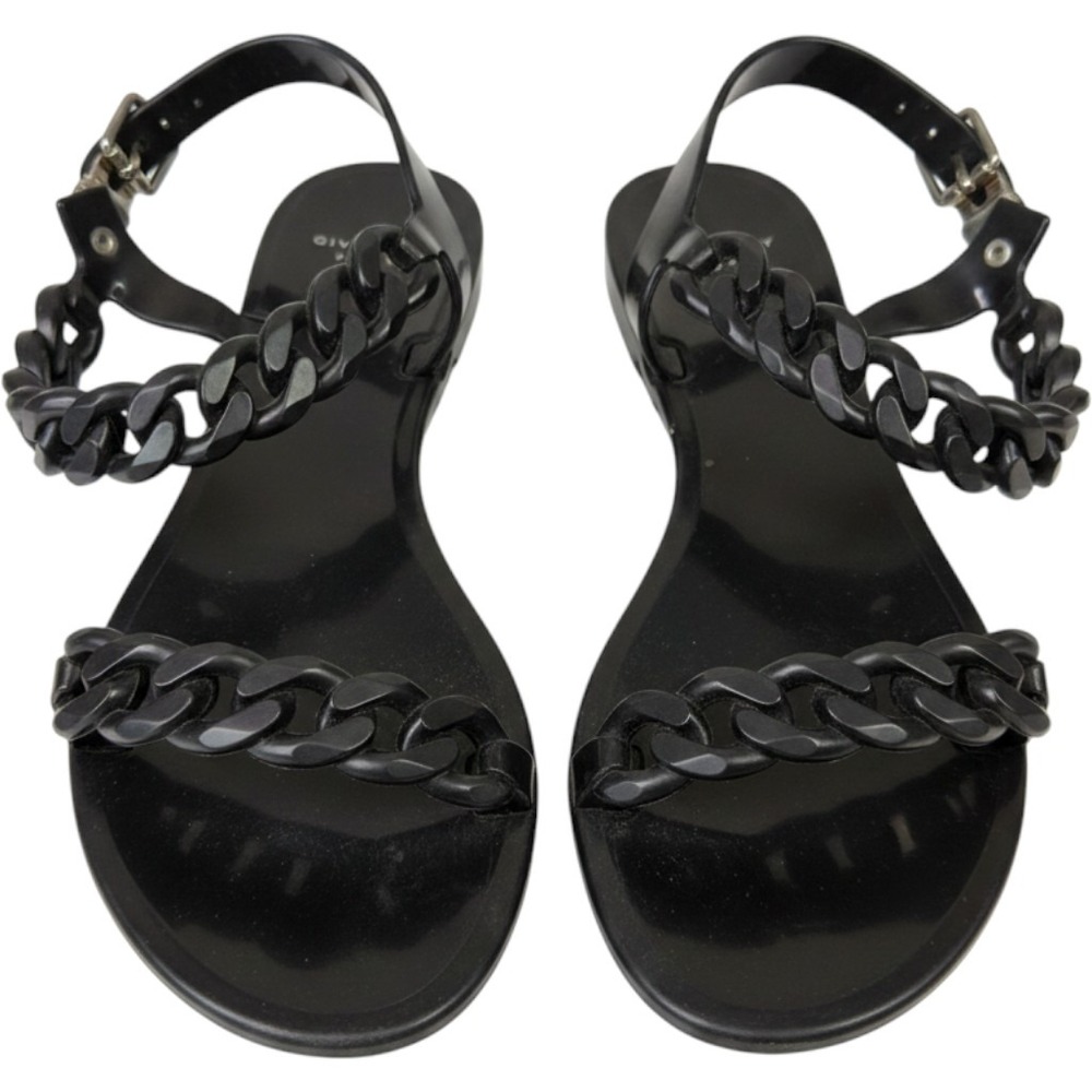 Givenchy Chain Link Jelly Sandals Womens Size 38 Black Flat Ankle Strap
